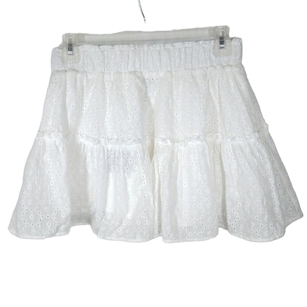 NWT Zaful Floral Eyelet Tiered Ruffle Mini Skirt White size 8